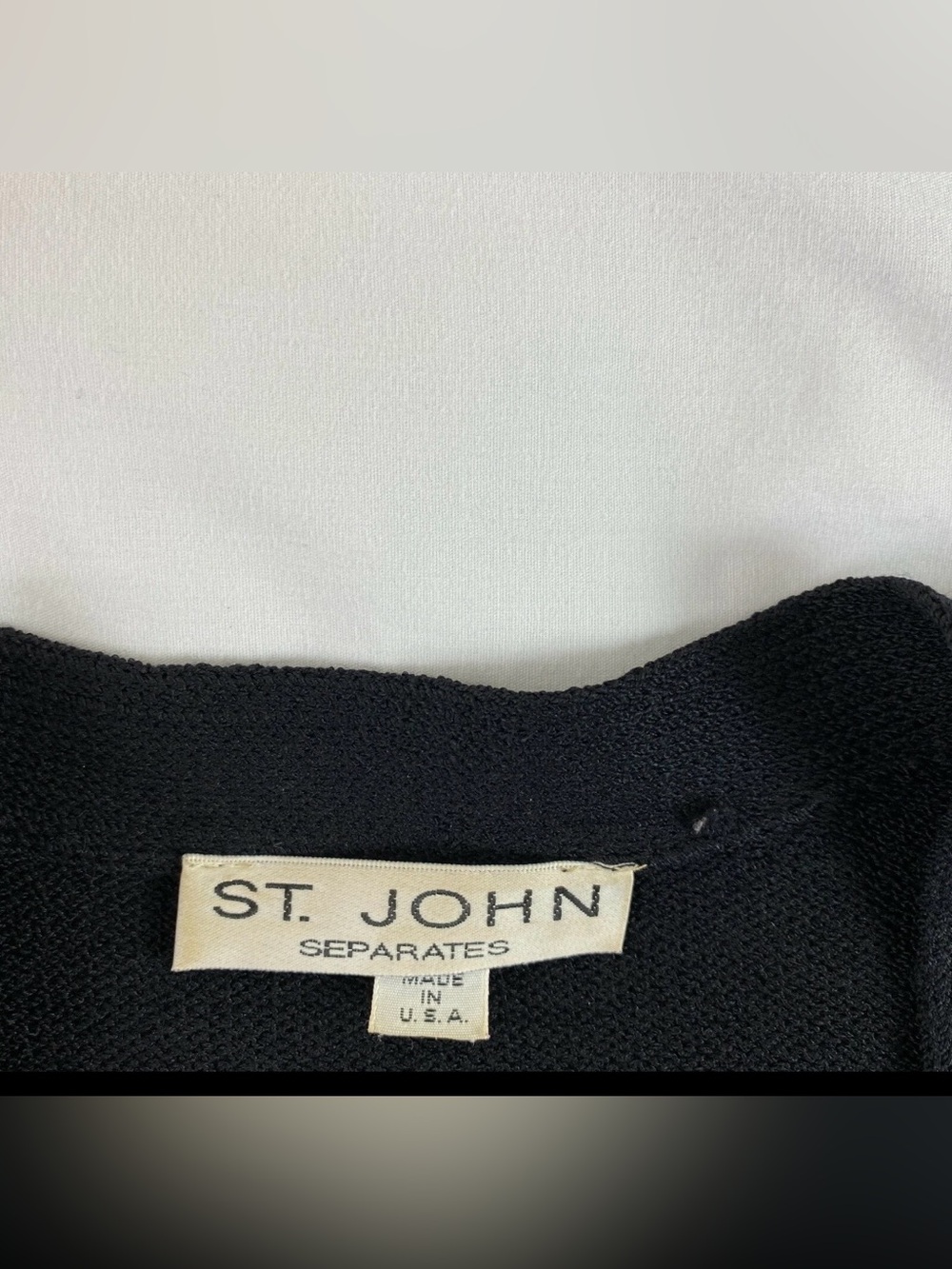 St John Separates Medium Long Open Front Cardigan Black Knit Jacket Logo Buttons